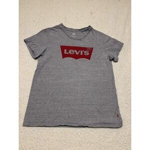 Levi's Womens Graphic Tee T-shirt Gray Red Batwing Logo Large 17369-0467